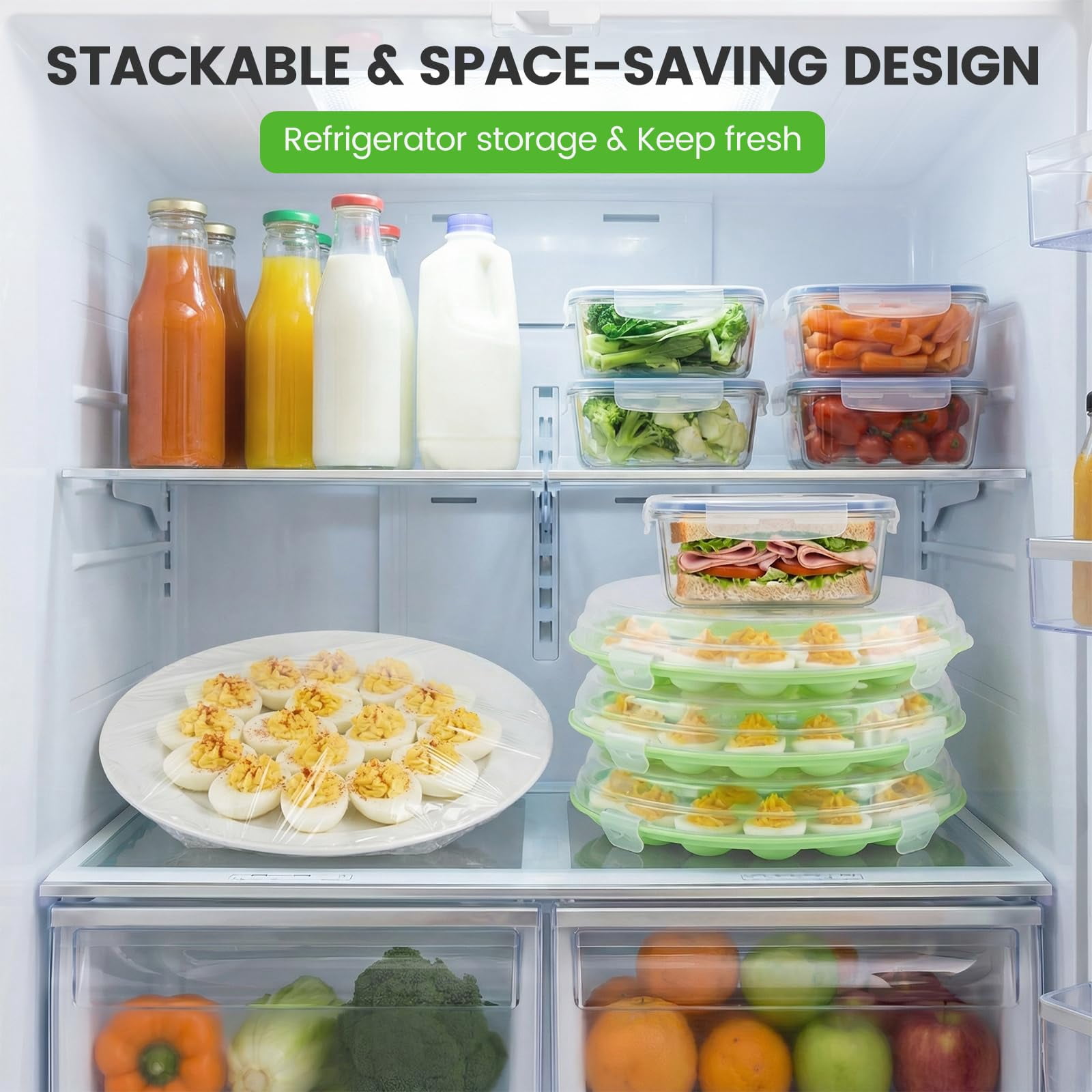 Deviled egg container with lid, deviled egg tray rack, 22 slots, perfect for holiday parties and home kitchens.