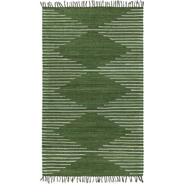 Unique Loom Tapis Rayé Géométrique en Coton Chindi 5' x 8' Vert Rectangle/ivoire
