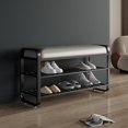 thumbnail image 2 of Banco de entrada con almacenamiento de zapatos, moderno banco de zapatero con asiento acolchado y 3 niveles para entrada, pasillo, puerta delantera, 2 of 4