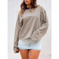 thumbnail image 6 of Women'S Striped Long Sleeve Shirts Drop Shoulder Sweatshirt Crewneck Color Block Pullover Tops Beige L, 6 of 9