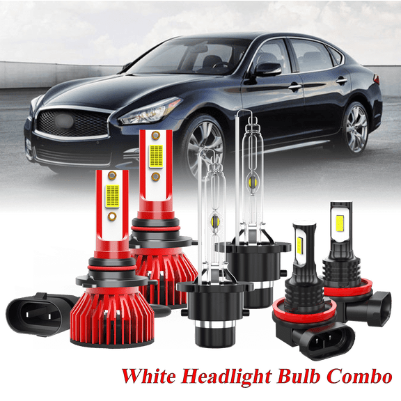 For Infiniti M35 2006-2010 Headlight High/Low Beam Bulbs & Foglights Combo - 6000K White Xenon Bulbs Pack of 6
