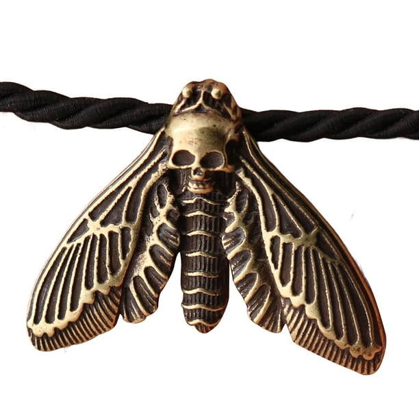 Collar con colgante de calavera y polilla, estilo gótico, retro, unisex, punk, accesorios antiguos. Cráneo Bronce