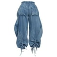 thumbnail image 4 of Byworldtasic Womens Baggy Barrel Jeans Women Baggy Barrel Jeans High Waisted Y2k Drawstring Bow Tie Cargo Jean Retro Wide Leg Ankle Denim Joggers Blue, 4 of 6