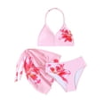 thumbnail image 3 of Girls Three Piece Swimsuit Floral Backless Halter Neck Quick Dry Beach Swimwear Bathing Suit for Girls Size 7-16 Years, 3 of 7