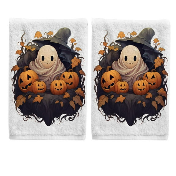 Ryvnso Cute Pumpkins and Halloween Ghost Hand Towels Set for Bathroom Cotton Face Towel Decorative 15.5x29.5 inch