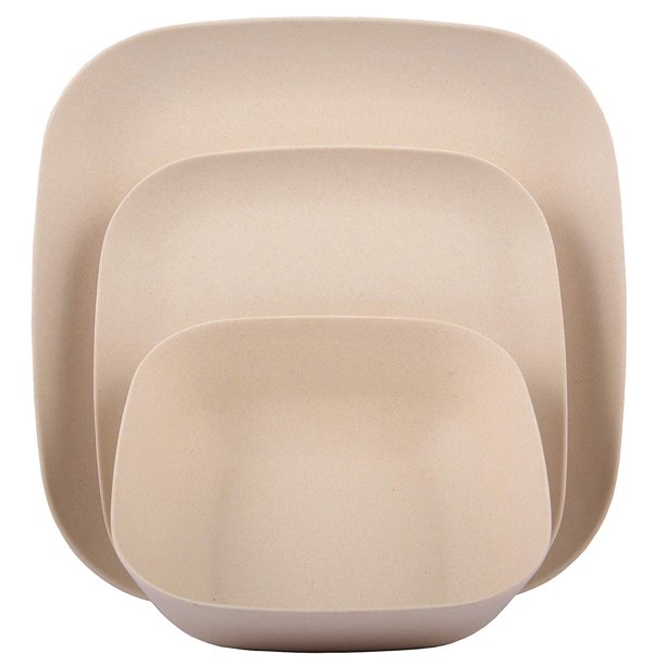 Melange 54Piece Bamboo Dinnerware Set (Squares Collection) Shatter