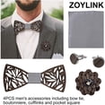 thumbnail image 4 of Corbata de lazo de madera hecha a mano clásica para hombre Bowknot Corbata de lazo hecha a mano de madera Gemelos Corsage Square Bufanda Set MFZFUKR 222415-2, 4 of 8