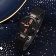 thumbnail image 2 of Reloj de pulsera de cuarzo con correa de malla y esfera redonda con destello de estrella colorida para hombres con estilo (negro), 2 of 4