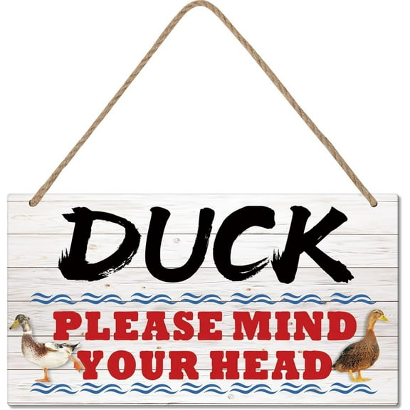 Wuhaoniu Watch Your Head Sign Duck! Please Mind Your Head Funny Retro Vintage Duck House Decor Duck Lover Gift Notice Step Sign 12x6 Inch