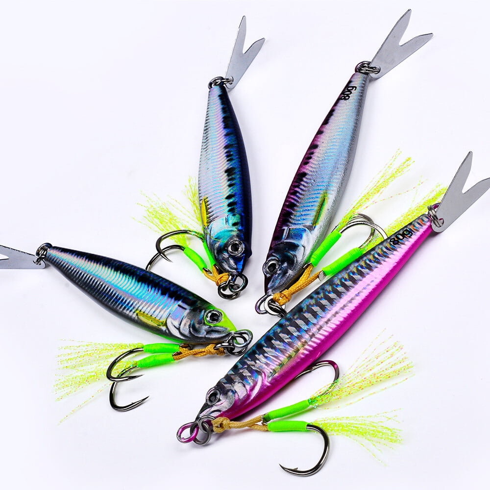 4PCS Metal Jig Fishing Lures Slow Sinking 3D Printed with Willow Blades 20-80G