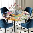 thumbnail image 5 of Elastic Fitted Round Tablecloth, Spring Dog Waterproof Stretch Table Cover for 45"-54" Tables, Retro Watercolor Botanical Floral Sunflower Washable Outdoor Tablecloths for Patio, Picnic, Camping, 5 of 9
