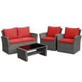 thumbnail image 1 of Patiojoy 4-Piece Rattan Wicker Patio Outdoor Furniture Sofa Set with Cushions & Tempered Glass Table Red, 1 of 10