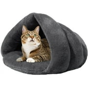 Funny Day Small Plush Fleece Pet Bed with Nonslip Warming Cuddle, Gray