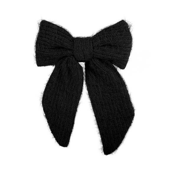 7.5 Inch Eyelash Chenille Knit Hair Bow Clip with Tails