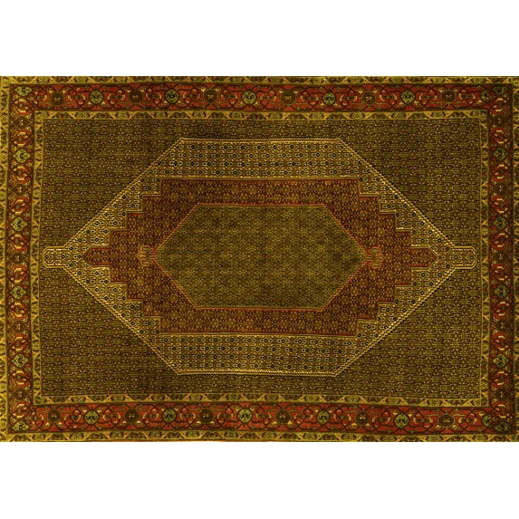 Ahgly Company Machine Washable Indoor Rectangle Persian Yellow Traditional Area Rugs, 2' x 4'