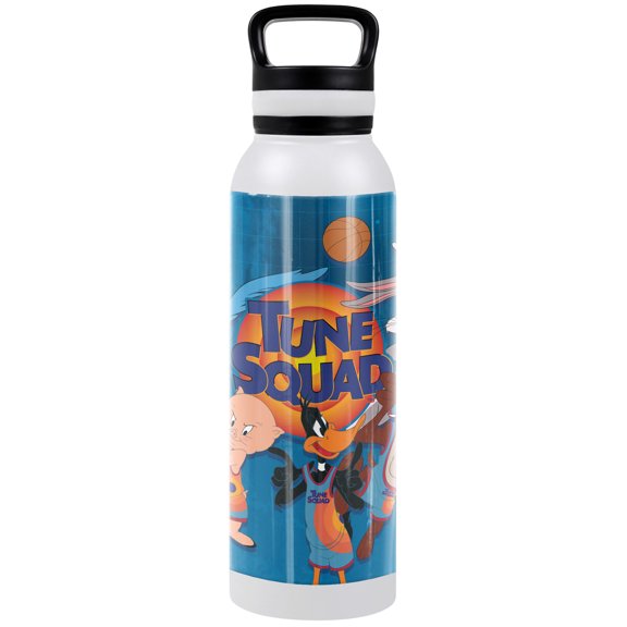 Space Jam Official Toon Squad Group 24 oz Insulated Canteen Water Bottle, Leak Resistant, Vacuum Insulated Stainless Steel with Loop Cap, White