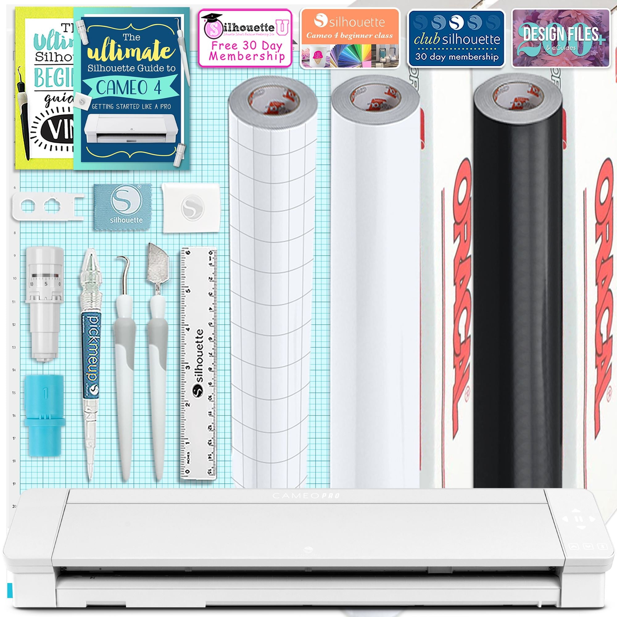 Silhouette Cameo 4 Plus Electronic Cutter, White - Cutting Mat, Power  Cords, Built in Roll Feeder, Silhouette Studio Software