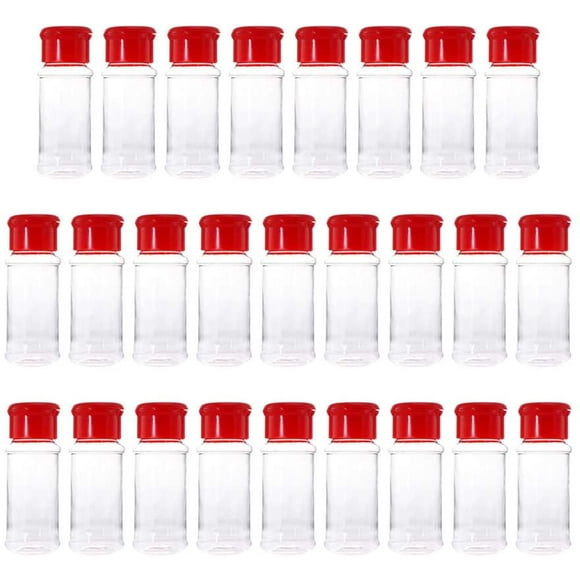 Plastic Spice Jar 25PCS Salt Pepper Shakers Seasoning Jar Barbecue Condiment Jar Bottles Cruet Container, Spice Container Perfect for Storing Spice, Herbs and Powders (Red)