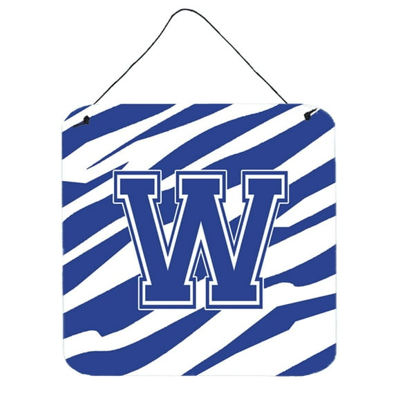Letter W Initial Tiger Stripe Blue and White Wall or Door Hanging Prints