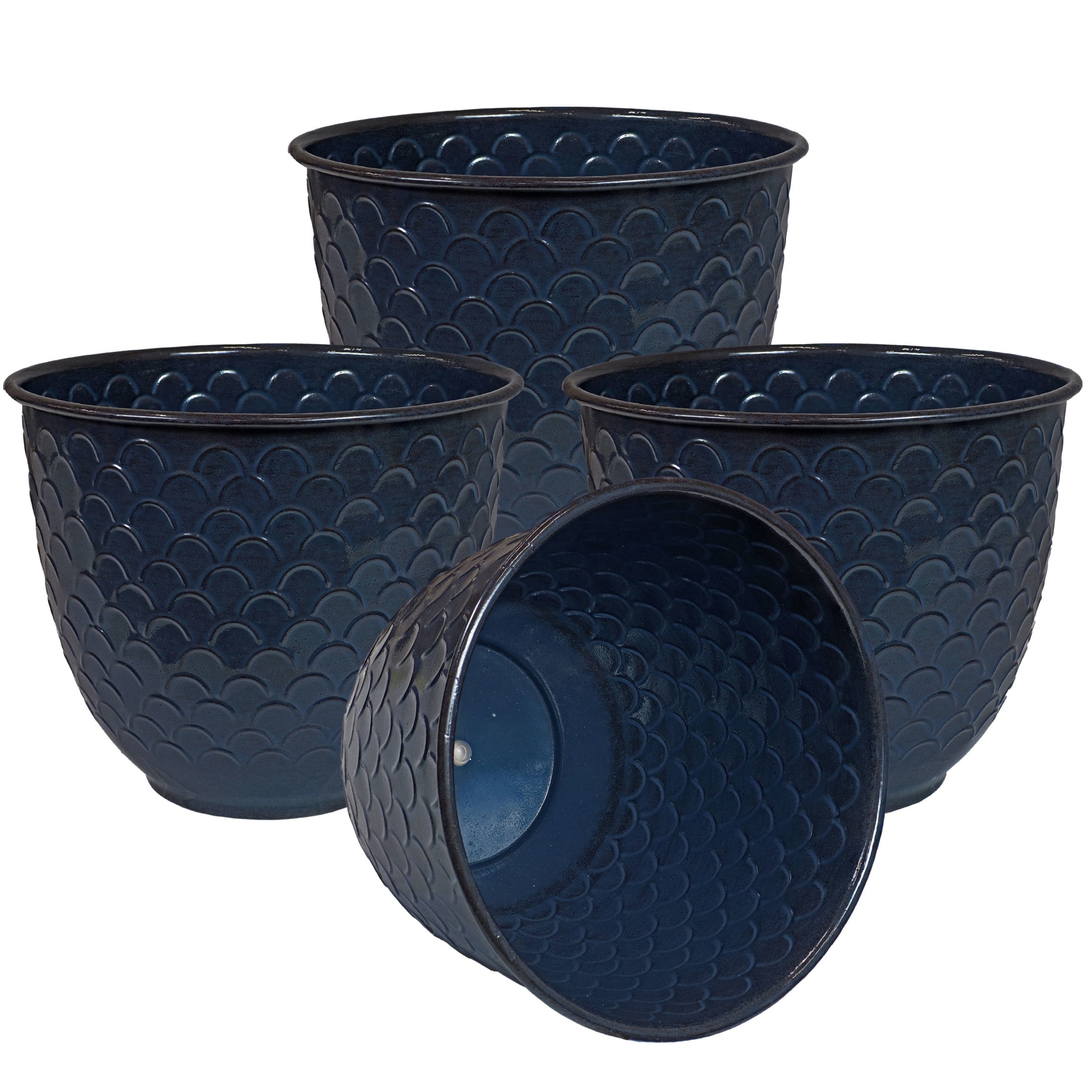 Sunnydaze Dinah 12.5" x 12.5" x 10.75" Round Navy Metal Outdoor Planter Pot 4-Count