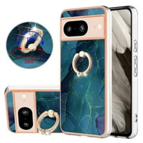 360 Degree Rotating Ring Stand Case for Google Pixel 8,Dteck Shockproof Marble Patterned TPU Case Kickstand Slim Back Cover, Green