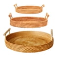 thumbnail image 1 of Hand Woven Round Rattan Serving Tray Bread Fruit Dessert Snack Basket with Handles 3 Piece Set, 1 of 13