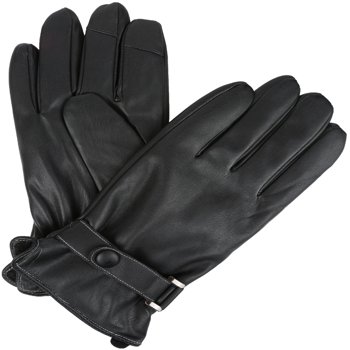 Sakkas Kaleem Adjustable Snap Touch Screen Compatible Driving Faux Leather Gloves - Black - L/XL