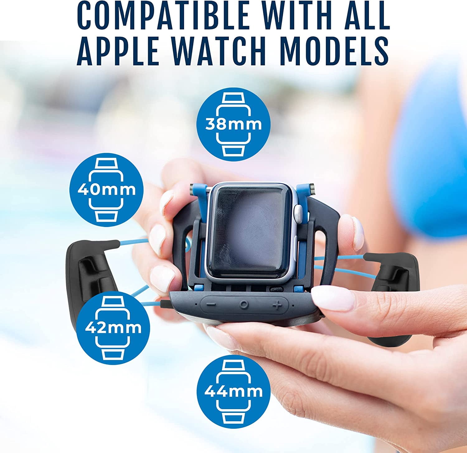 H2O Audio Interval Swim Headphones for Apple Watch – Waterproof IPX8 Swimming Earbuds with Bluetooth, 6-Hour Battery Life, Open-Ear Bone Conduction, and Goggle Loops – Blue