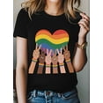 thumbnail image 4 of Women's T-Shirt Rainbow Striped Heart Scissorhands Short Sleeve Casual Tee Classic Crew Neck T Shirt for Women Black, S, 4 of 7