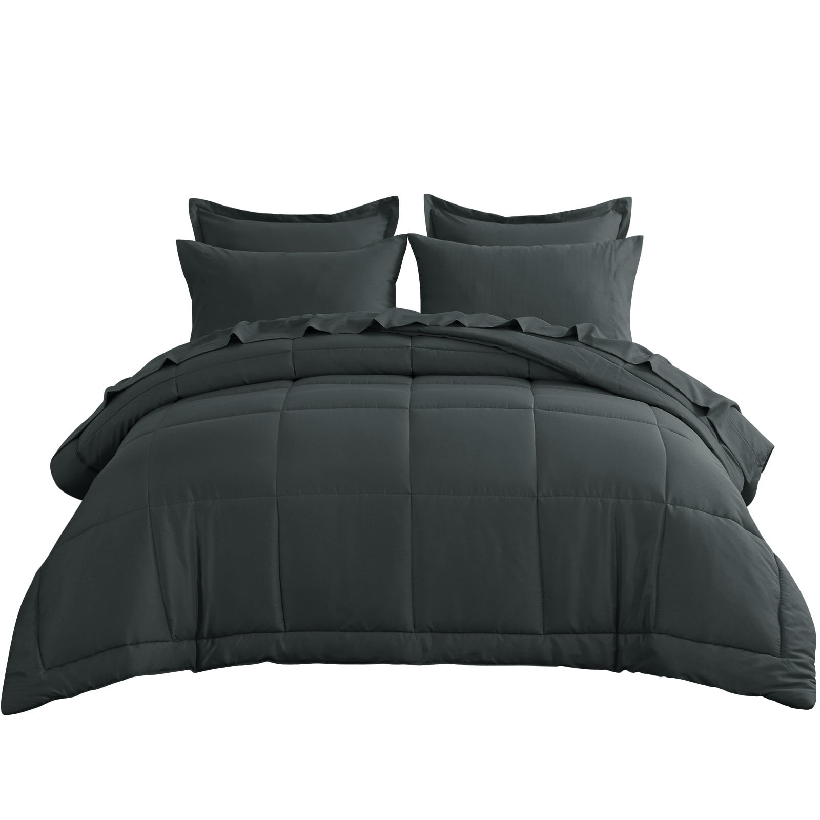 RUIKASI 5 Pieces Comforter Set with Sheets - Bed in a Bag with Comforter and All Season Sheets, Pillowcases,Dark Gray,Twin
