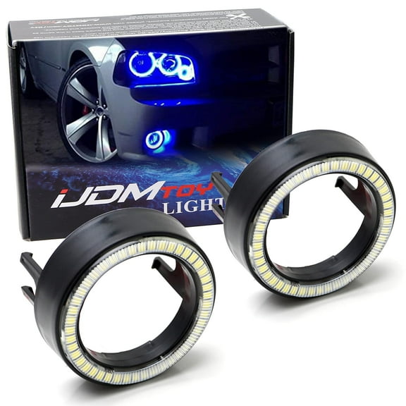One Pair Black Shroud w/Ultra Blue 40-SMD LED Halo Ring Angel Eyes for Fog Lamp Customization or Light Retrofit DIY Use