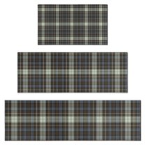 Brown Blue Checkerboard Checkered Pattern Kitchen Rugs Sets Of 3,Kitchen Runner Rugs Non Skid Washable,Decorative Kitchen Floor Mats for Kitchen,Sink,Laundry,17"x30"  17"x47"   17"x59"