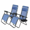 thumbnail image 7 of Set of 2 Zero Gravity Lounge Chair Recliners Steel Mesh Fabric Outdoor Folding Chair w/Footrest, Adjustable, Pillow and Tray, Black, 7 of 7