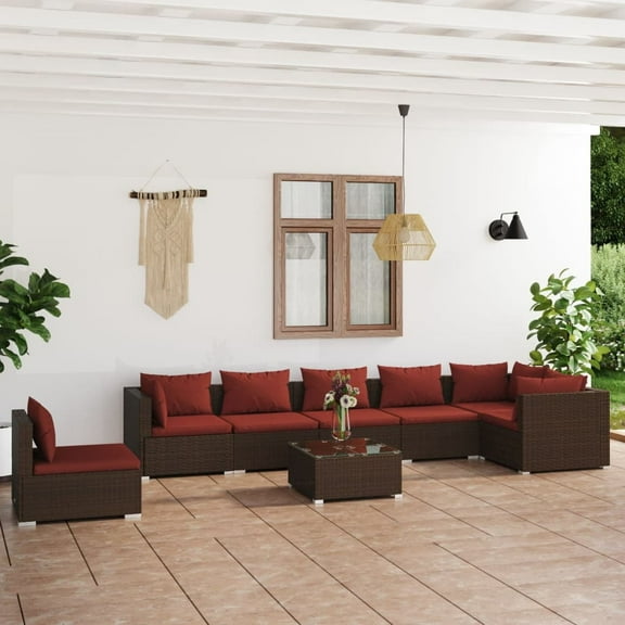 vidaXL 8 Piece Patio Lounge Set with Cushions Poly Rattan Brown, 3102347