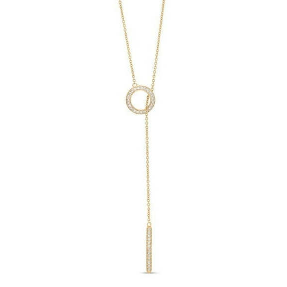 Yellow Plated 925 Sterling Silver Circle Necklace with Diamond - 18 Inch Chain