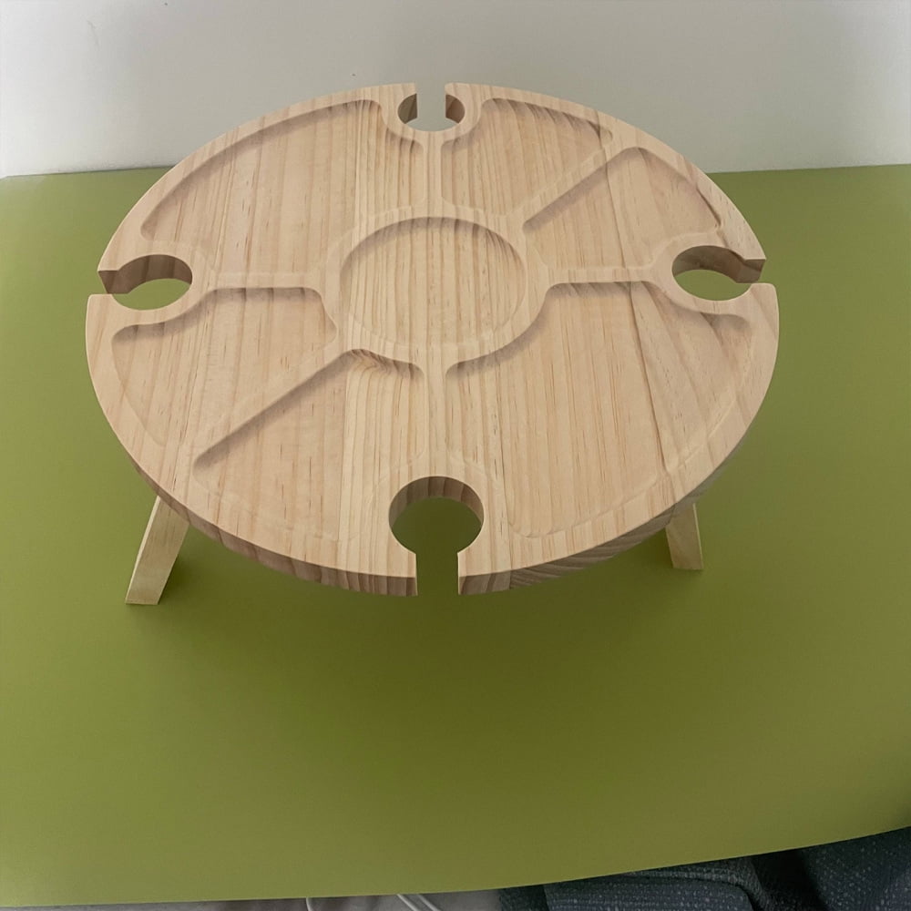 Wooden Outdoor Folding Picnic Table With Glass Holder Round Foldable