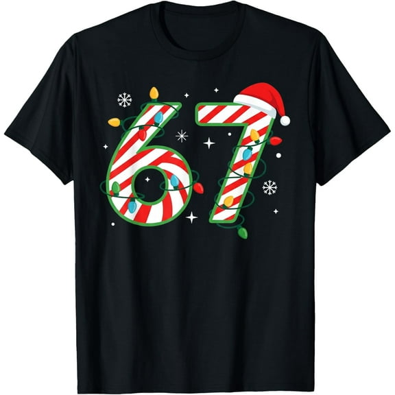 Funny 67 Six Seven Meme Christmas Santa Hat Family Matching Adult T-Shirt