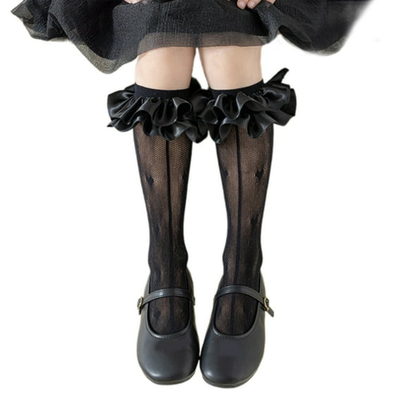 RUISINERY Under Knee Cotton Socks for Girls Aged 3-13 Years with Lace Trim and Heart Accent Soft Dress Socks for Baby