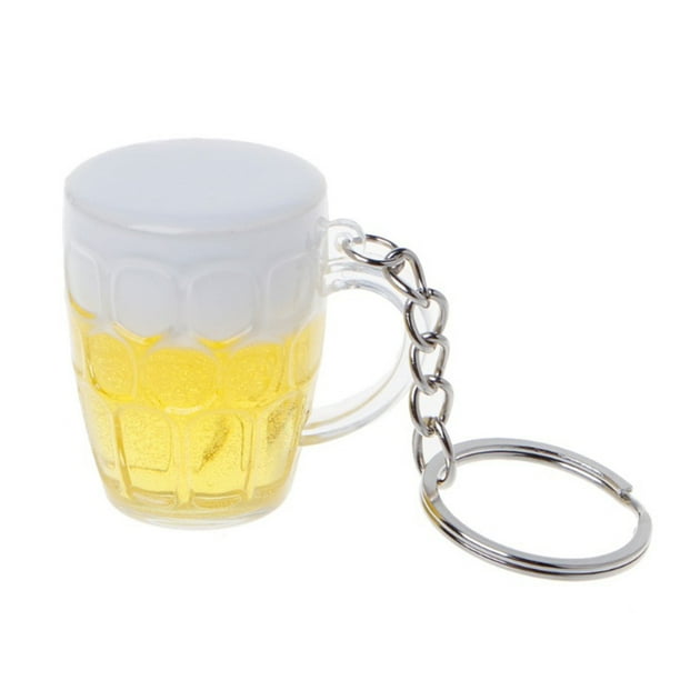 KAKOWELY 1 llavero de acrílico con forma de vaso de cerveza de imitación, mini vaso de cerveza con colgante decorativo.