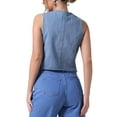 thumbnail image 3 of CHAQUETA DE JEAN SIN MANGAS PARA MUJER INSPIRADA CHIC, CON ESCOTE EN V Y BOTONES, VESTIDO DE DENIM CORTO L AZUL CLARO, 3 of 6