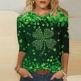 thumbnail image 2 of Womens St Patricks Day Shirt 3/4 Sleeve Casual Tunic Love Shamrock Tops Loose Fit Crew Neck Tshirt Irish Green Tee Shirt, 2 of 5