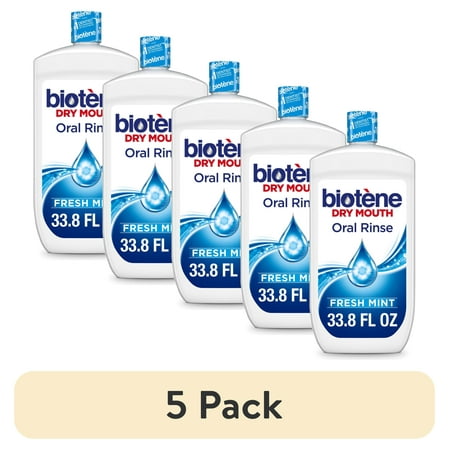 (5 pack) Biotene Oral Rinse Moisturizing Mouthwash for Dry Mouth Relief, Fresh Mint, 33.8oz