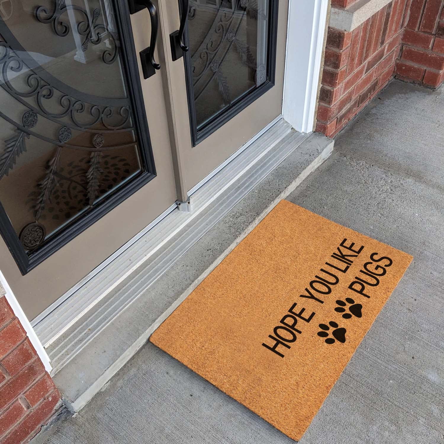 Funny Coir Doormat Hope You Like Pugs Cute Dogs Pets Rugs Front Porch Decor Doormat For The Entrance Way Personalized Rug with Heavy-Duty PVC Backing Non Slip Outdoor Coir Doormat 23.6 x 15.7inch