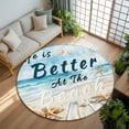 thumbnail image 3 of 8ft Round Rug, Summer Coastal Beach Non-Skid Rubber Backing Large Area Rugs - Living Room Bedroom Home Office, Ocean Wave Starfish Shell Indoor Floor Mat Carpets Washable Rug, 3 of 9