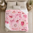 thumbnail image 4 of Pink Bows With Cherries And Jeweled Hearts, Soft Flannel Blanket with Romantic Decorative Watercolor Print, Housewarming Gift and Home Decor for Bedroom and Living Room, 4 of 7
