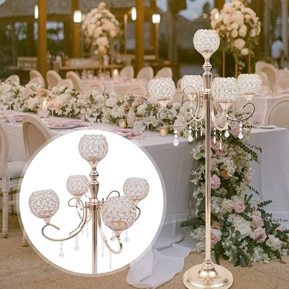 DENEST 5 Arms Gold Floor Candelabra Centerpiece 49 Inches Tall Tree-Like Candle Holder