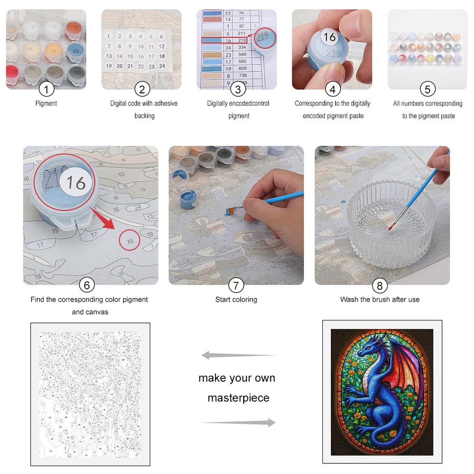 Paint By Numbers Kit for Adults Beginner - DIY Blue Dragon Stained Glass Art Deco Canvas Painting Kits for Adults, Frameless Paint By Number for Adults for Home Wall Decor 16x20 Inch