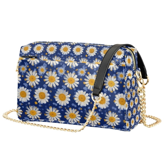 FORMRS Women Crossbody Purse with Chain Strap Vegan Leather Shoulder Handbag, Elegant Daisy Pattern