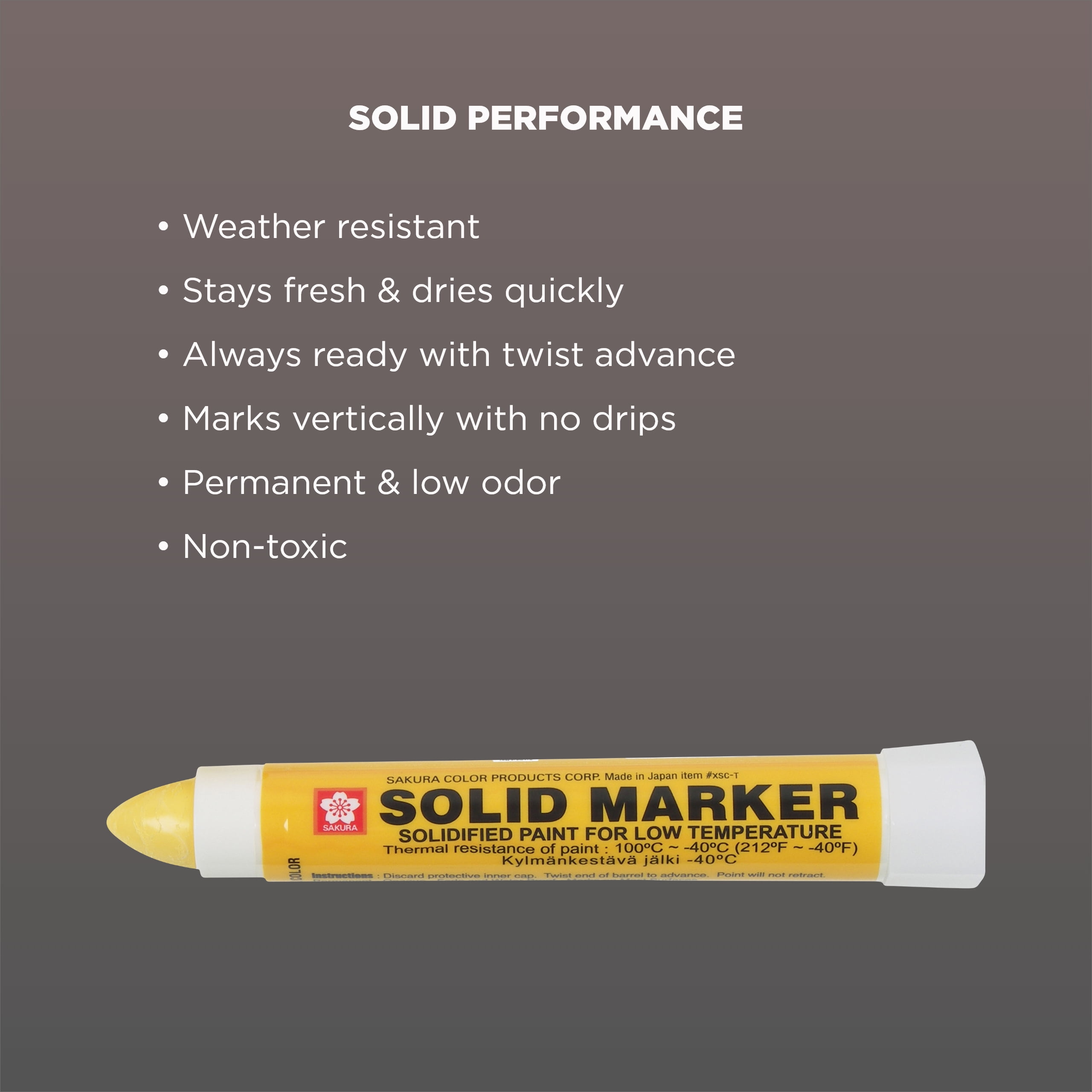 Sakura Solid Paint Markers with Twist Up Tip - Low Temperature Permanent Marker Pens - Window, Wood, & Glass Marker - Yellow Paint - 12 Pack