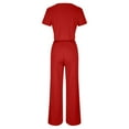thumbnail image 4 of Brilliant Two Piece Outfits Women Plus Size Women Fall Temperament Casual Solid Color Long Sleeved Top+wide Leg Long Pants Suit Set Red XXL, 4 of 8